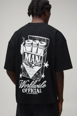 boohooMAN T-shirt Oversize Boxy Imprimé Boîte D'allumettes Western<Homme T-Shirts Impriméstendances|T-Shirts