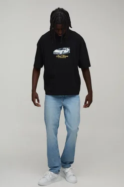 boohooMAN T-shirt Oversize Boxy À Imprimé Voiture<Homme T-Shirts Impriméstendances|T-Shirts