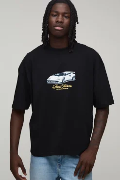 boohooMAN T-shirt Oversize Boxy À Imprimé Voiture<Homme T-Shirts Impriméstendances|T-Shirts