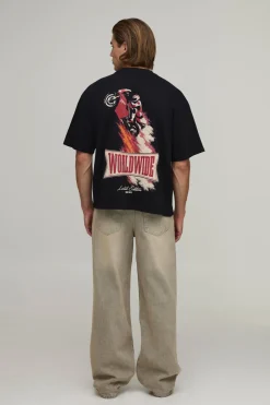 boohooMAN T-shirt Oversize Boxy Imprimé Moto Worldwide<Homme T-Shirts Impriméstendances|T-Shirts