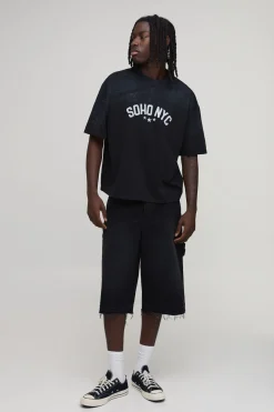 T-shirt Noir Oversize Coupe Boxy Effet Spray Wash Imprimé Soho