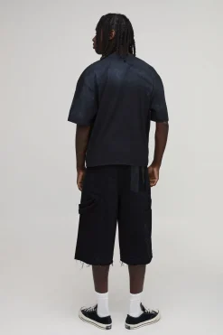 T-shirt Noir Oversize Coupe Boxy Effet Spray Wash Imprimé Soho