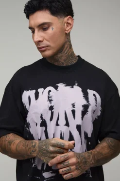 T-shirt Noir Oversize Grand Avec Imprimé Graffiti