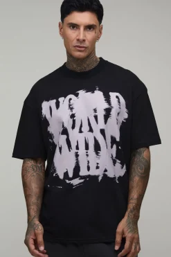 T-shirt Noir Oversize Grand Avec Imprimé Graffiti