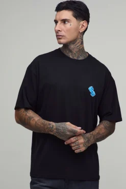 boohooMAN T-shirt Oversize Grande Taille Broderie Dés Bleus<Homme T-Shirts Tall|Tout Afficher
