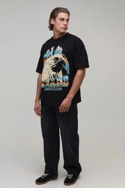 T-shirt Noir Oversize Imprimé Aigle Texas