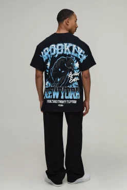 T-shirt Noir Oversize À Imprimé Brooklyn Sur Les Coutures