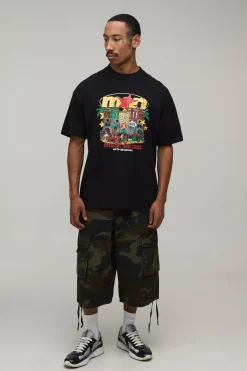 T-shirt Noir Oversize À Imprimé Cartoon