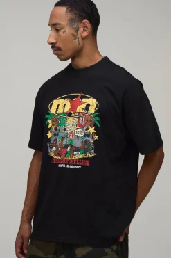 T-shirt Noir Oversize À Imprimé Cartoon