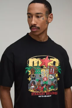 T-shirt Noir Oversize À Imprimé Cartoon