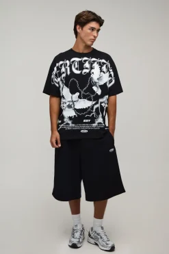 boohooMAN T-shirt Oversize Imprimé Colombe Gothique Sur Les Coutures<Homme T-Shirts Impriméstendances|T-Shirts
