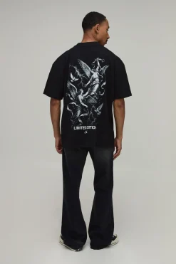 T-shirt Noir Oversize À Imprimé Colombe Renaissance