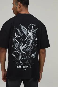 T-shirt Noir Oversize À Imprimé Colombe Renaissance