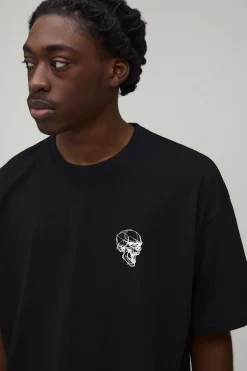 boohooMAN T-Shirt Oversize Imprimé Dessin au Trait de Crâne<Homme T-Shirts Impriméstendances|T-Shirts
