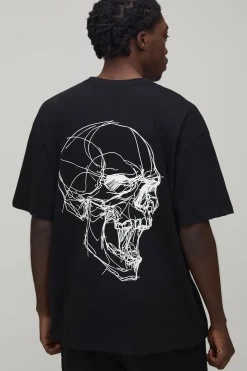 boohooMAN T-Shirt Oversize Imprimé Dessin au Trait de Crâne<Homme T-Shirts Impriméstendances|T-Shirts