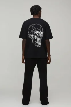 boohooMAN T-Shirt Oversize Imprimé Dessin au Trait de Crâne<Homme T-Shirts Impriméstendances|T-Shirts