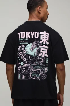 T-shirt Noir Oversize Imprimé Dragon