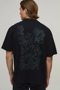T-shirt Noir Oversize À Imprimé Dragon Tonal
