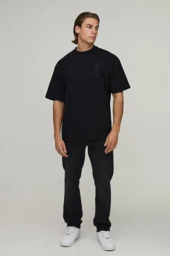 T-shirt Noir Oversize À Imprimé Dragon Tonal