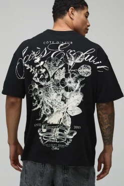 T-shirt Noir Oversize À Imprimé Floral Sur Les Coutures