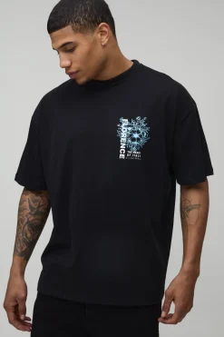 T-Shirt Noir Oversize à Imprimé Floral Florence