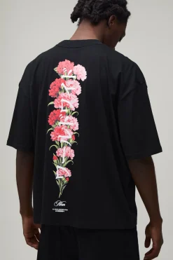 T-shirt Noir Oversize À Imprimé Floral Colonne Vertébrale