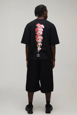 T-shirt Noir Oversize À Imprimé Floral Colonne Vertébrale