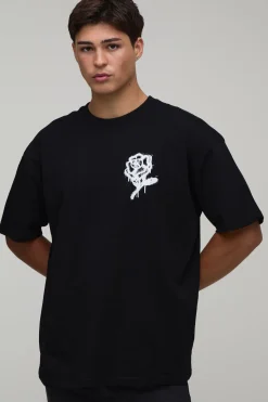 T-shirt Noir Oversize À Imprimé Floral Graffiti