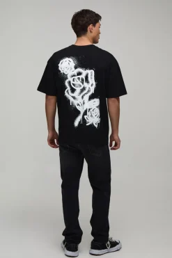 T-shirt Noir Oversize À Imprimé Floral Graffiti
