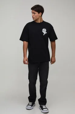 T-shirt Noir Oversize À Imprimé Floral Graffiti