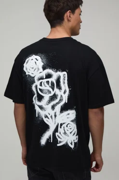 T-shirt Noir Oversize À Imprimé Floral Graffiti