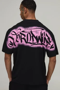 boohooMAN T-shirt Oversize À Imprimé Graffiti Sur Les Coutures<Homme T-Shirts Impriméstendances|T-Shirts