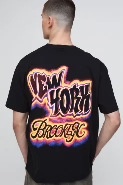 T-shirt Noir Oversize Imprimé New York À L'aérographe