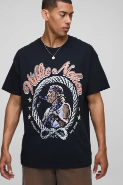 T-shirt noir oversize imprimé sous licence Willie Nelson