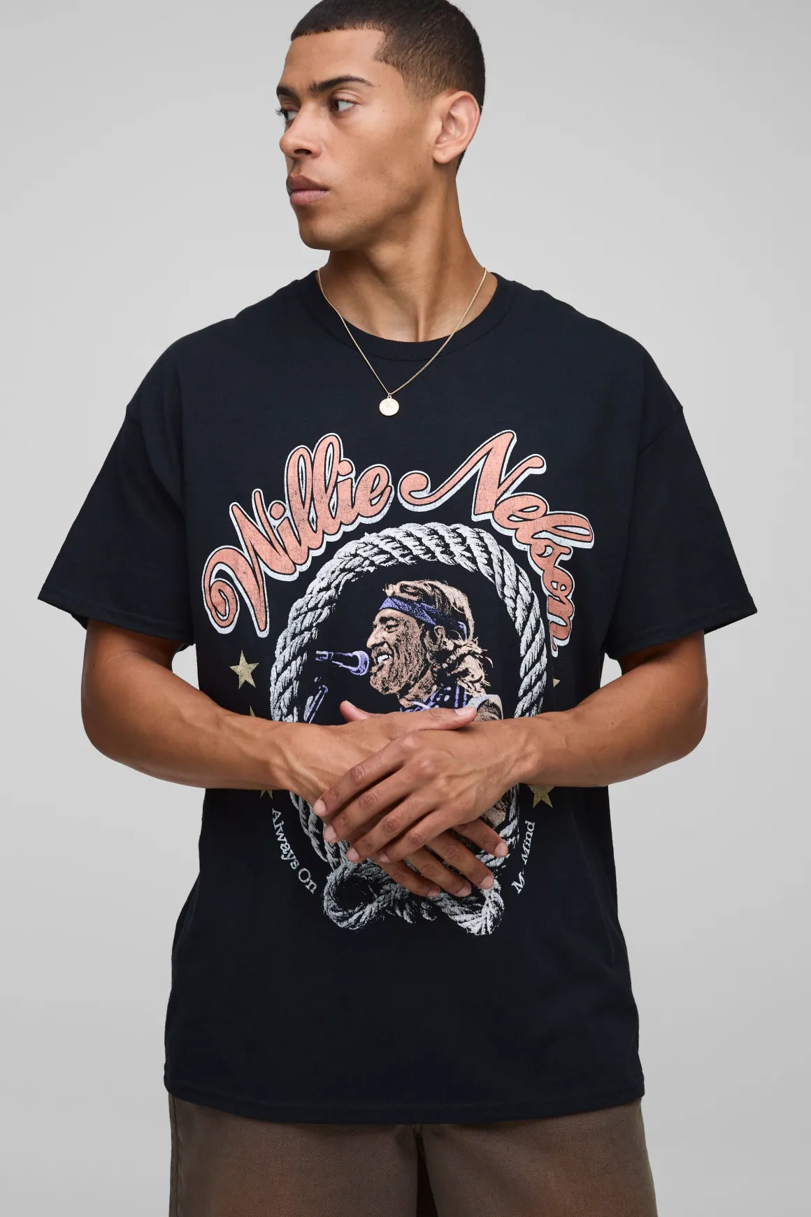 T-shirt noir oversize imprimé sous licence Willie Nelson