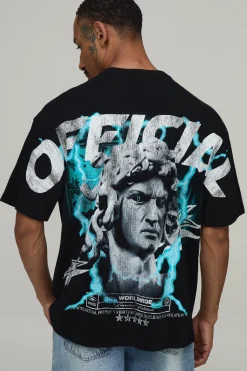 T-shirt Noir Oversize À Imprimé Statue Sur Les Coutures
