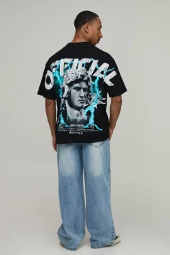 T-shirt Noir Oversize À Imprimé Statue Sur Les Coutures