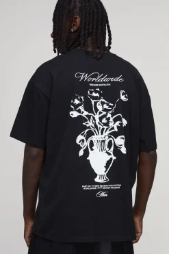boohooMAN T-shirt Oversize À Imprimé Vase Fleuri<Homme T-Shirts Impriméstendances|T-Shirts