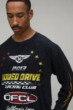 boohooMAN T-shirt Oversize À Manches Longues Imprimé Moto Rodeo Drive<Homme T-Shirts Impriméstendances|T-Shirts