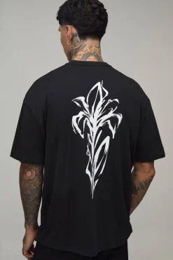 T-shirt Noir Oversize Tall À Imprimé Floral Esquissé