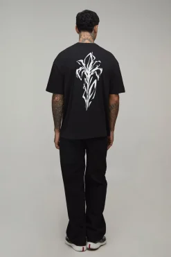 T-shirt Noir Oversize Tall À Imprimé Floral Esquissé