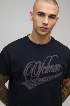boohooMAN T-Shirt OFCLMAN Surdimensionné Rétréci à Imprimé Léopard Appliqué<Homme T-Shirts Impriméstendances|T-Shirts