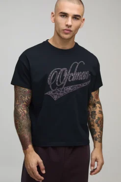 boohooMAN T-Shirt OFCLMAN Surdimensionné Rétréci à Imprimé Léopard Appliqué<Homme T-Shirts Impriméstendances|T-Shirts