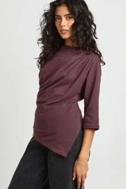 T-shirt à ourlet asymétrique, taille cintrée, manches 3/4