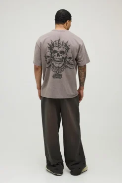 T-shirt Oversize Acid Chocolate À Imprimé Tête De Mort Griffonné Tonal