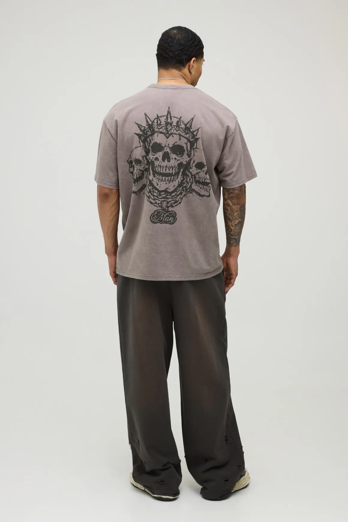 T-shirt Oversize Acid Chocolate À Imprimé Tête De Mort Griffonné Tonal
