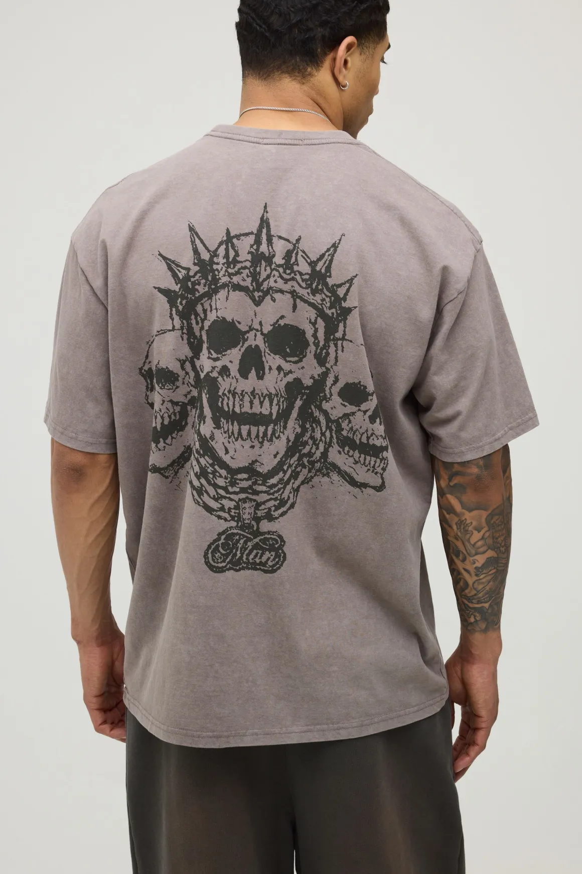 T-shirt Oversize Acid Chocolate À Imprimé Tête De Mort Griffonné Tonal