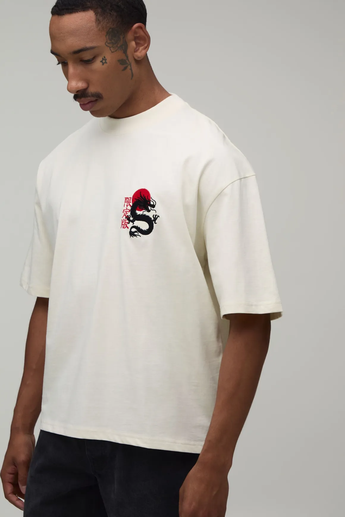 T-shirt Oversize Ample Avec Broderie Dragon