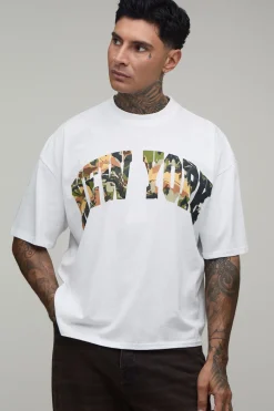 boohooMAN T-shirt Oversize Ample Tall Imprimé Camouflage New York<Homme Tout Afficher|Tout Afficher