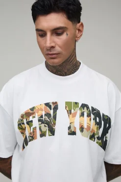 boohooMAN T-shirt Oversize Ample Tall Imprimé Camouflage New York<Homme Tout Afficher|Tout Afficher